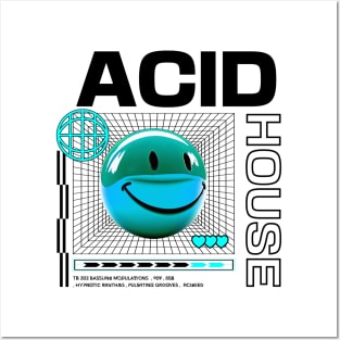 ACID HOUSE  - 3D Smiley (Blue/Black) Posters and Art